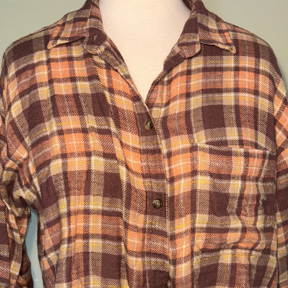 AMERICAN EAGLE Brown Plaid Tie-Front Women's button down Shirt size small - Picture 7 of 9